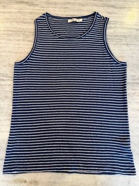 Women’s Vineyard Vines Navy Deep Bay Stripe Linen Tank, Size L